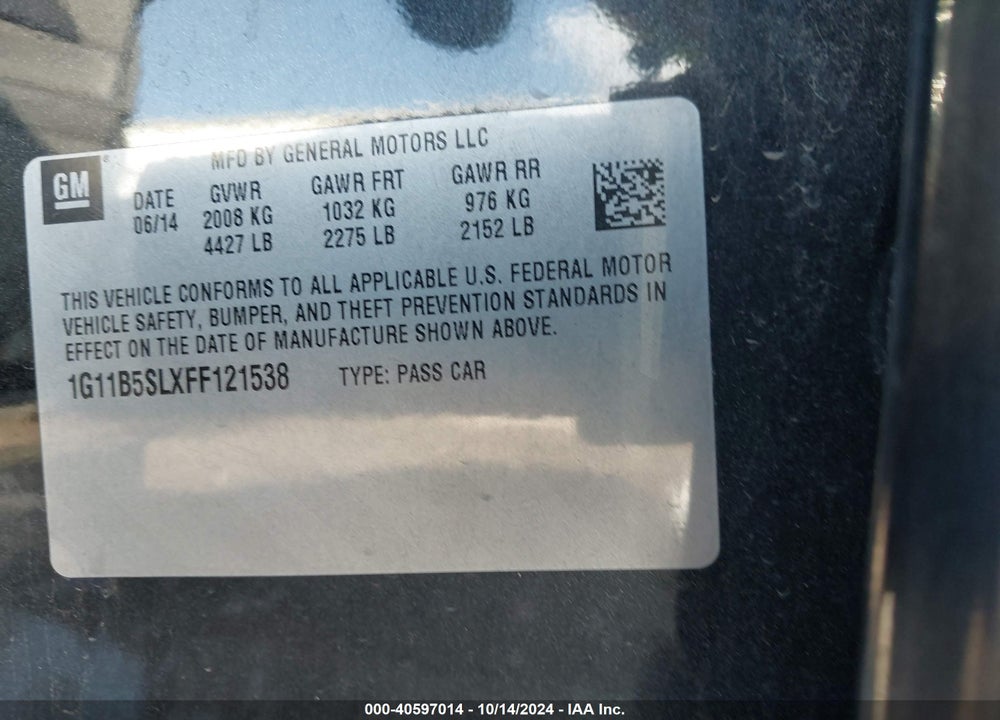 2015 CHEVROLET MALIBU LS VIN: 1G11B5SLXFF121538