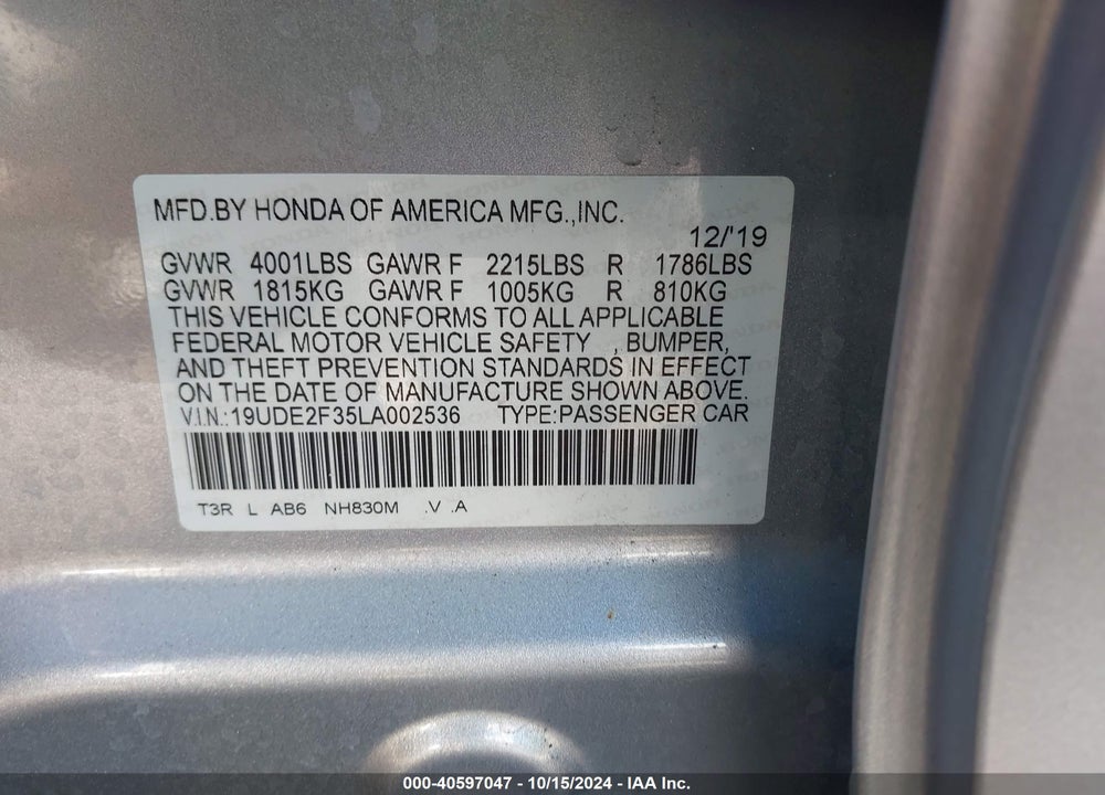 2020 ACURA ILX STANDARD VIN: 19UDE2F35LA002536