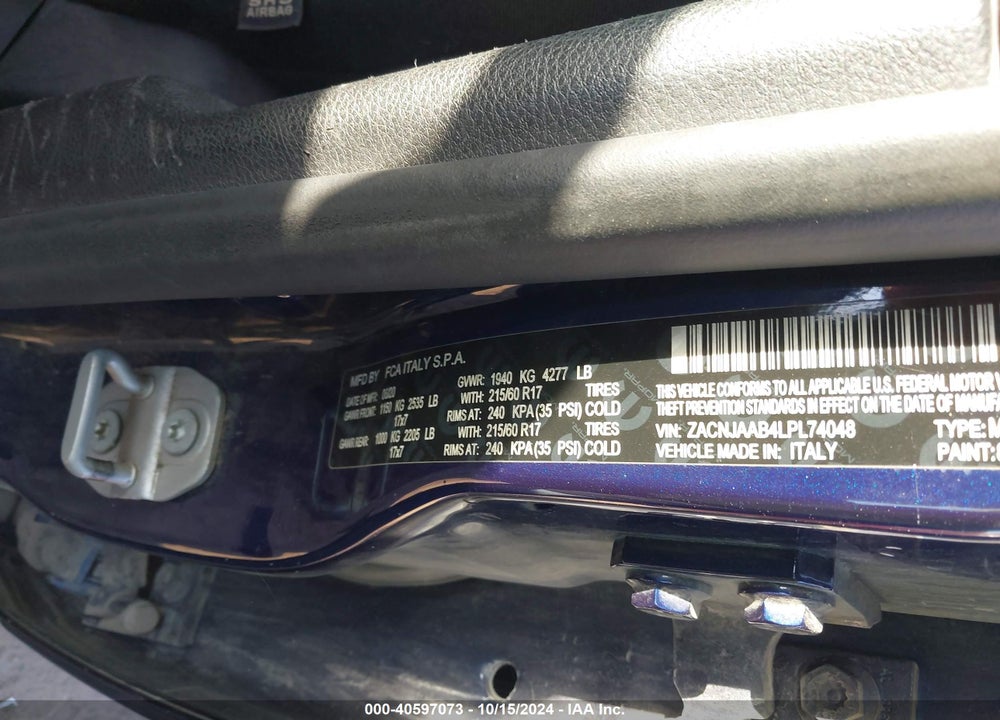 2020 JEEP RENEGADE SPORT FWD VIN: ZACNJAAB4LPL74048