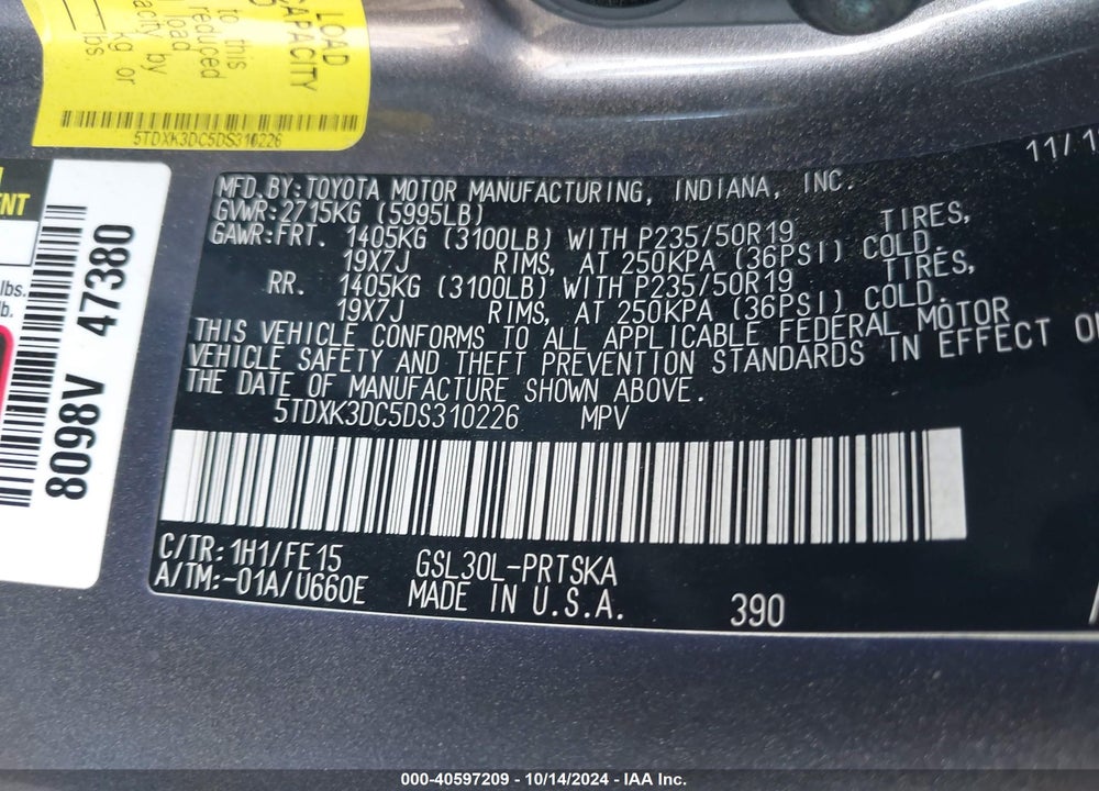 2013 TOYOTA SIENNA SE 8 PASSENGER VIN: 5TDXK3DC5DS310226