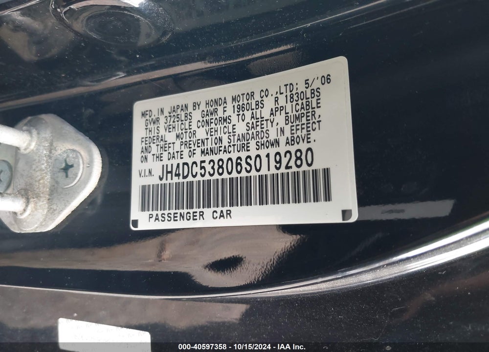2006 ACURA RSX VIN: JH4DC53806S019280