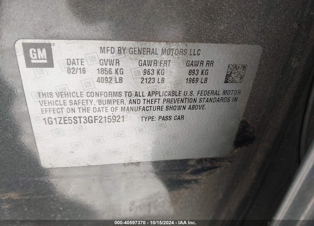 2016 CHEVROLET MALIBU 1LT VIN: 1G1ZE5ST3GF215921