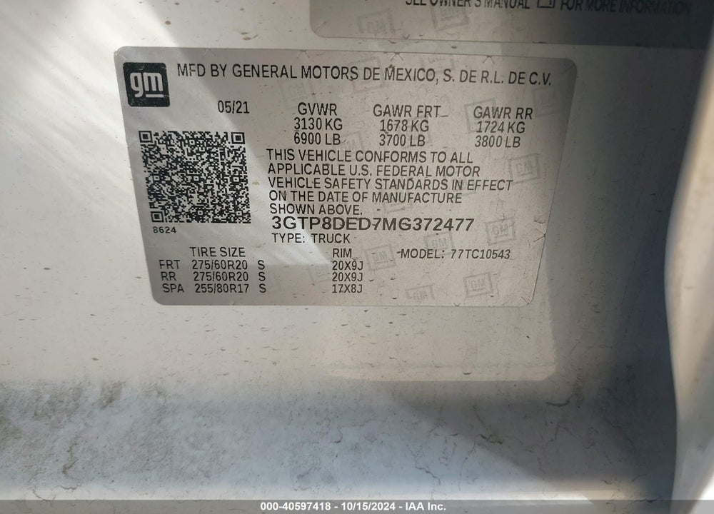 2021 GMC SIERRA 1500 2WD SHORT BOX SLT VIN: 3GTP8DED7MG372477