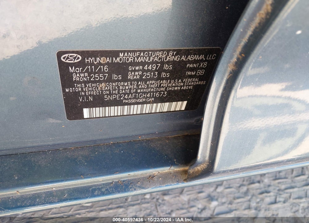 2016 HYUNDAI SONATA VIN: 5NPE24AF1GH411673