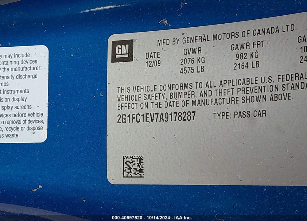2010 CHEVROLET CAMARO 2LT VIN: 2G1FC1EV7A9178287