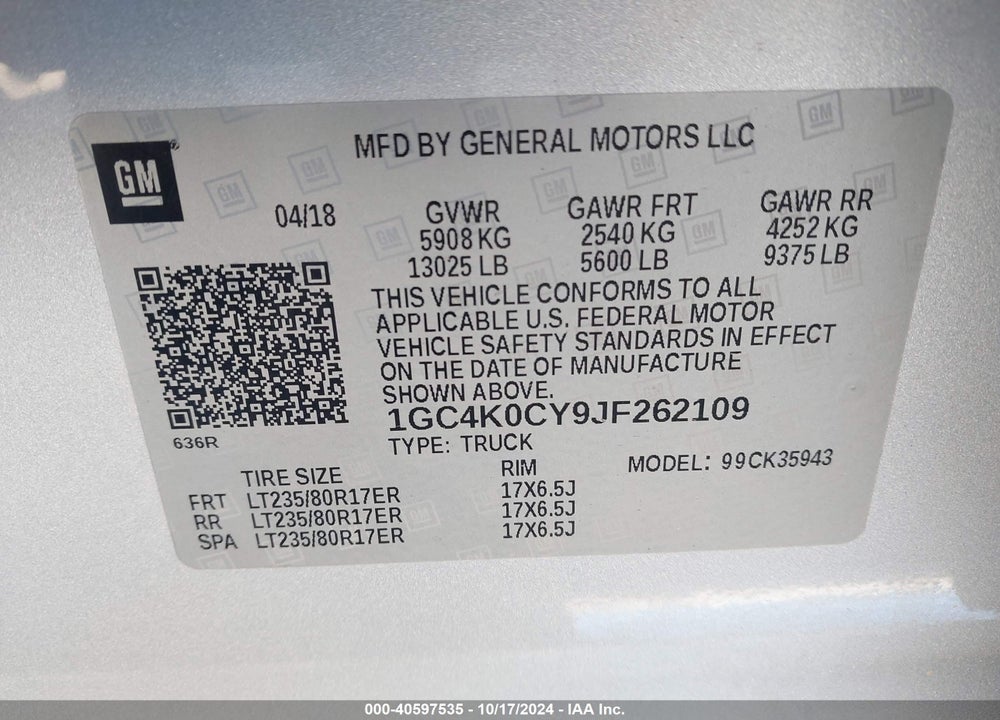 2018 CHEVROLET SILVERADO 3500HD LTZ VIN: 1GC4K0CY9JF262109