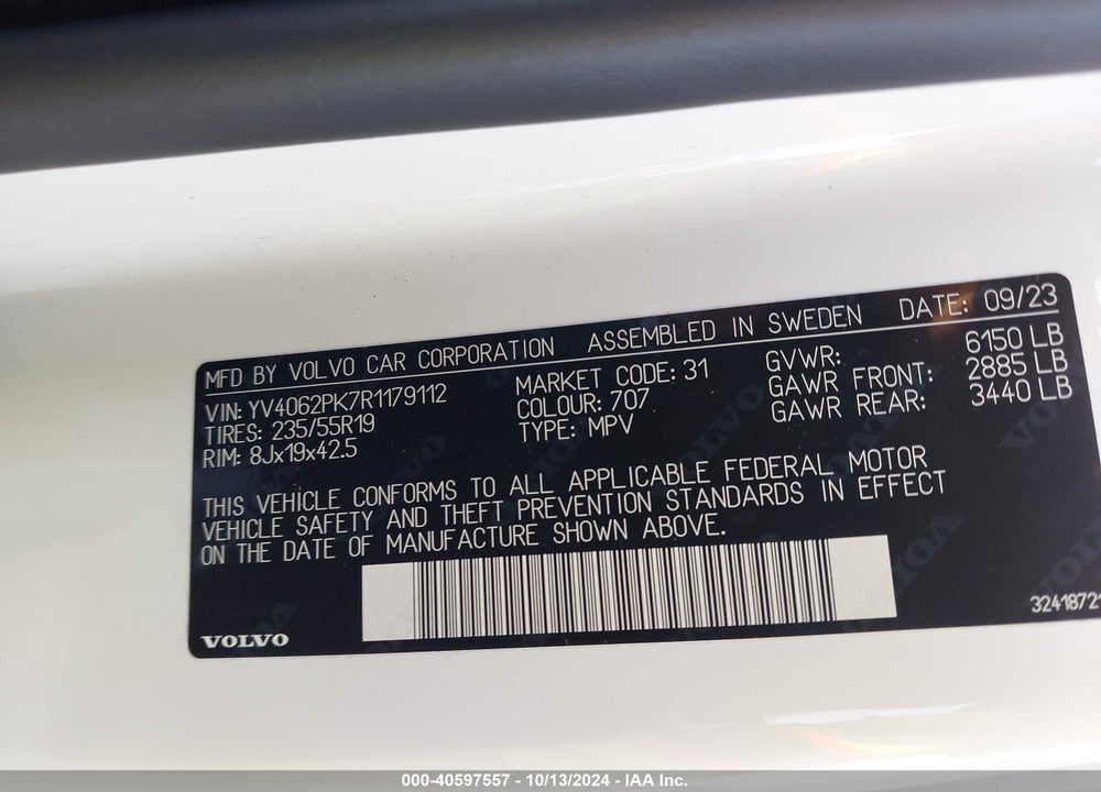 2024 VOLVO XC90 B6 CORE BRIGHT THEME VIN: YV4062PK7R1179112