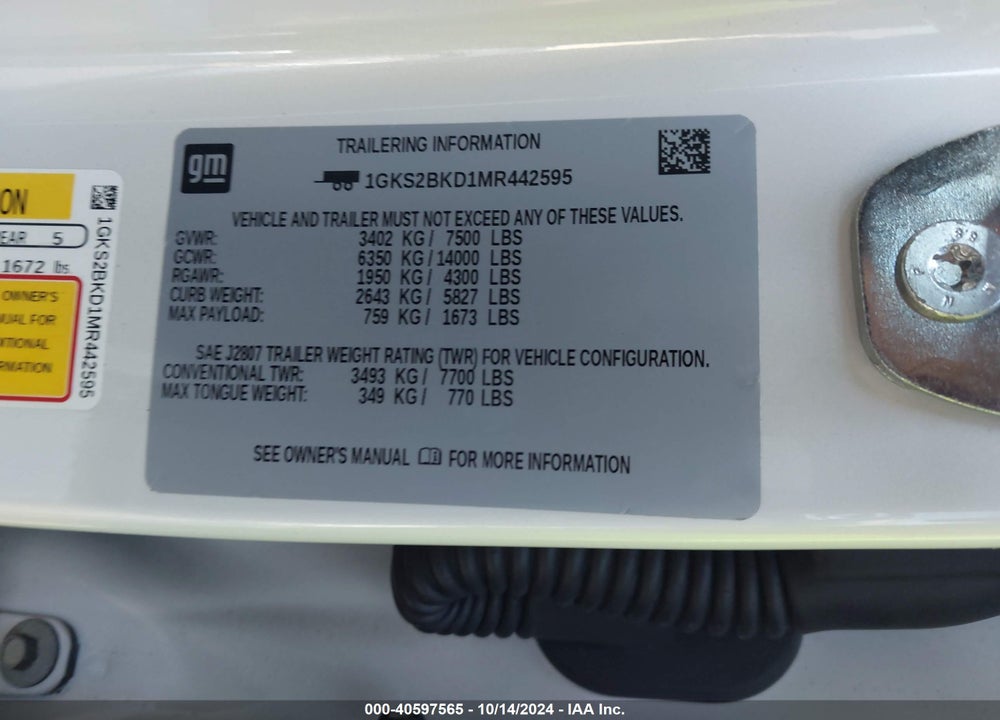 2021 GMC YUKON 4WD SLT VIN: 1GKS2BKD1MR442595