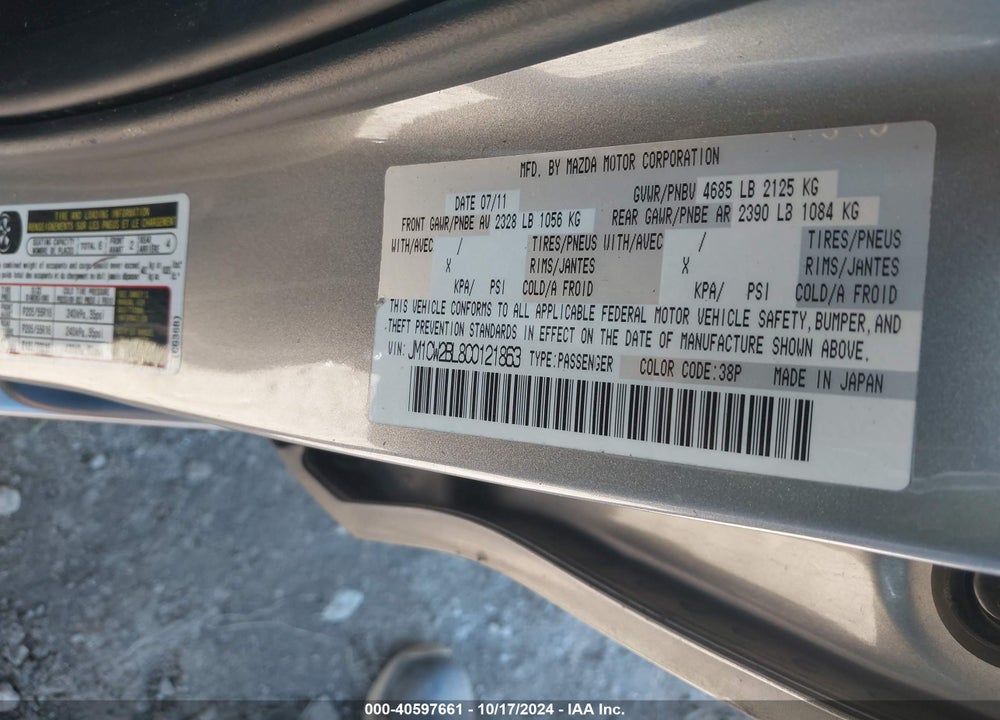 2012 MAZDA 5 SPORT VIN: JM1CW2BL8C0121863