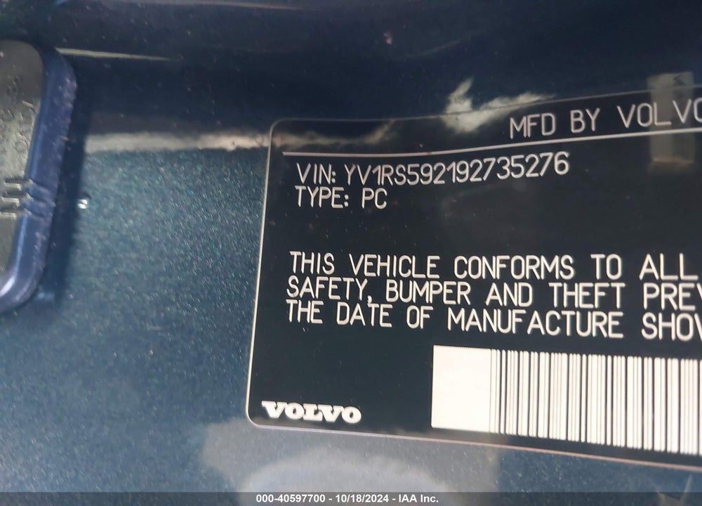 2009 VOLVO S60 2.5T/2.5T SPECIAL EDITION VIN: YV1RS592192735276
