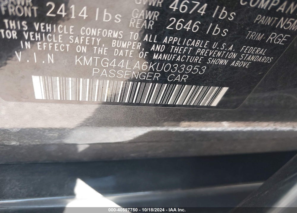 2019 GENESIS G70 2.0T ADVANCED VIN: KMTG44LA6KU033953