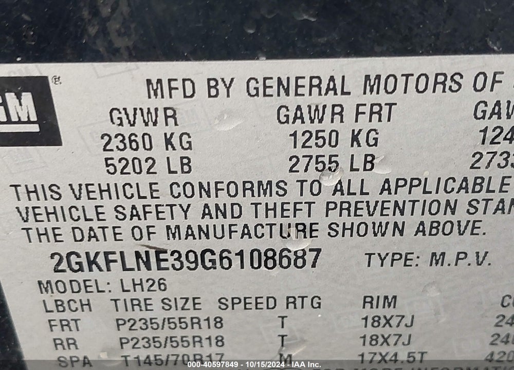 2016 GMC TERRAIN SLE-2 VIN: 2GKFLNE39G6108687