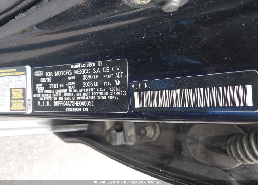 2017 KIA FORTE LX VIN: 3KPFK4A73HE040051
