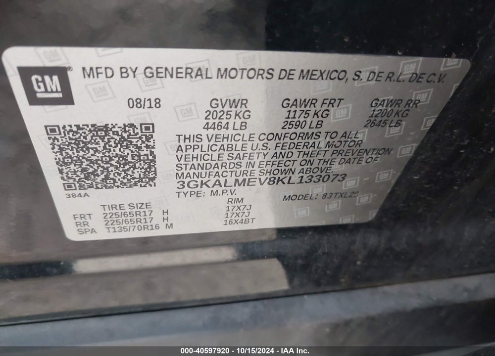 2019 GMC TERRAIN SLE VIN: 3GKALMEV8KL133073