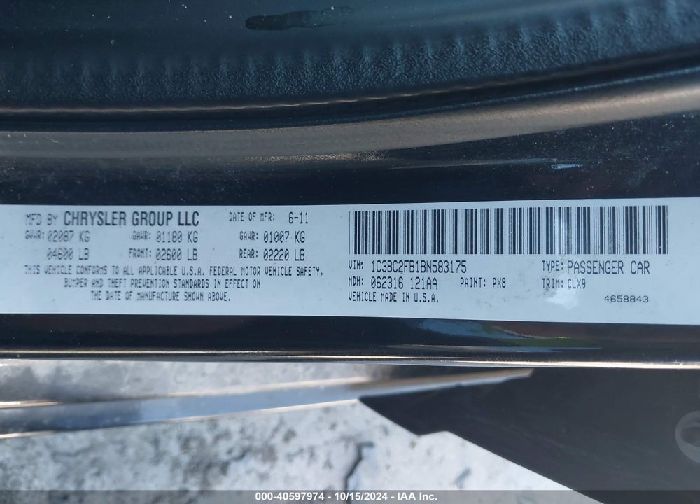 2011 CHRYSLER 200 LIMITED VIN: 1C3BC2FB1BN583175