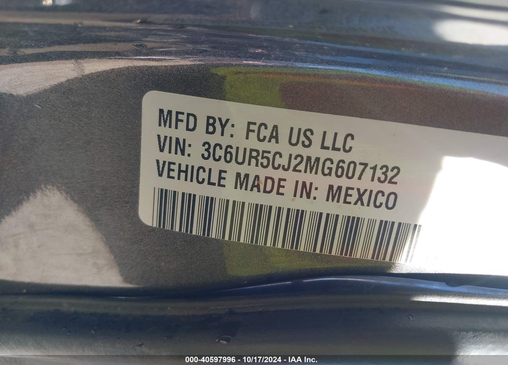 2021 RAM 2500 VIN: 3C6UR5CJ2MG607132