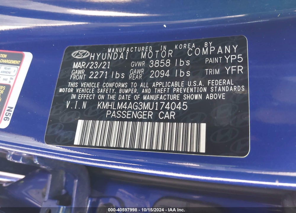 2021 HYUNDAI ELANTRA SEL VIN: KMHLM4AG3MU174045