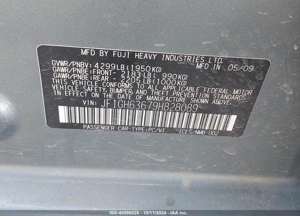 2009 SUBARU IMPREZA OUTBACK SPORT VIN: JF1GH63679H828089