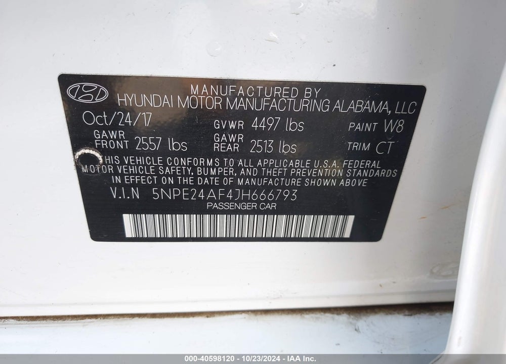 2018 HYUNDAI SONATA SE VIN: 5NPE24AF4JH666793