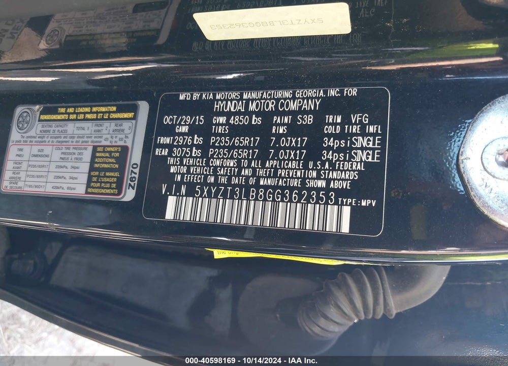 2016 HYUNDAI SANTA FE SPORT 2.4L VIN: 5XYZT3LB8GG362353