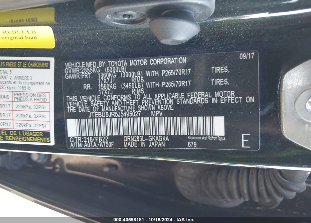 2018 TOYOTA 4RUNNER SR5 VIN: JTEBU5JR5J5495027