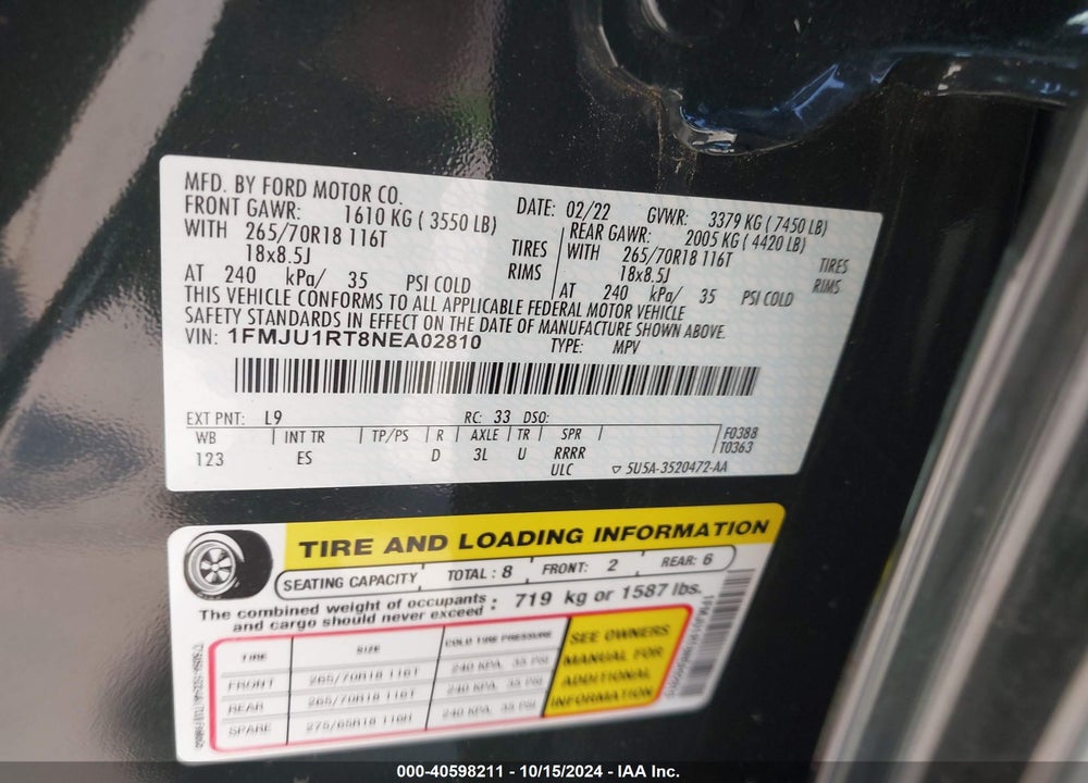 2022 FORD EXPEDITION TIMBERLINE VIN: 1FMJU1RT8NEA02810