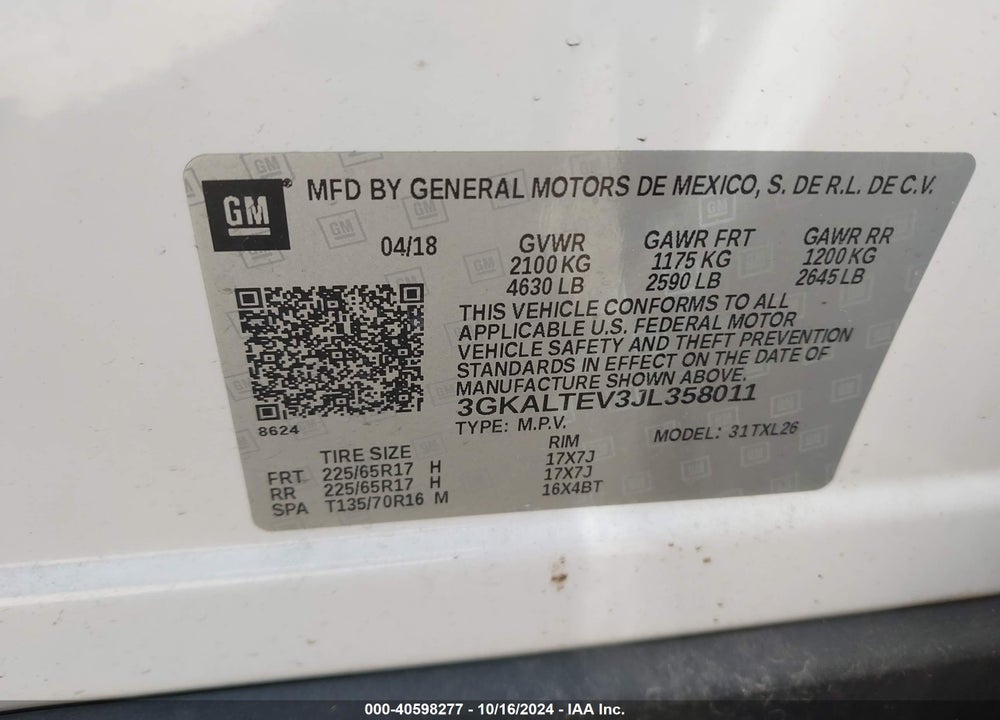 2018 GMC TERRAIN SLE VIN: 3GKALTEV3JL358011