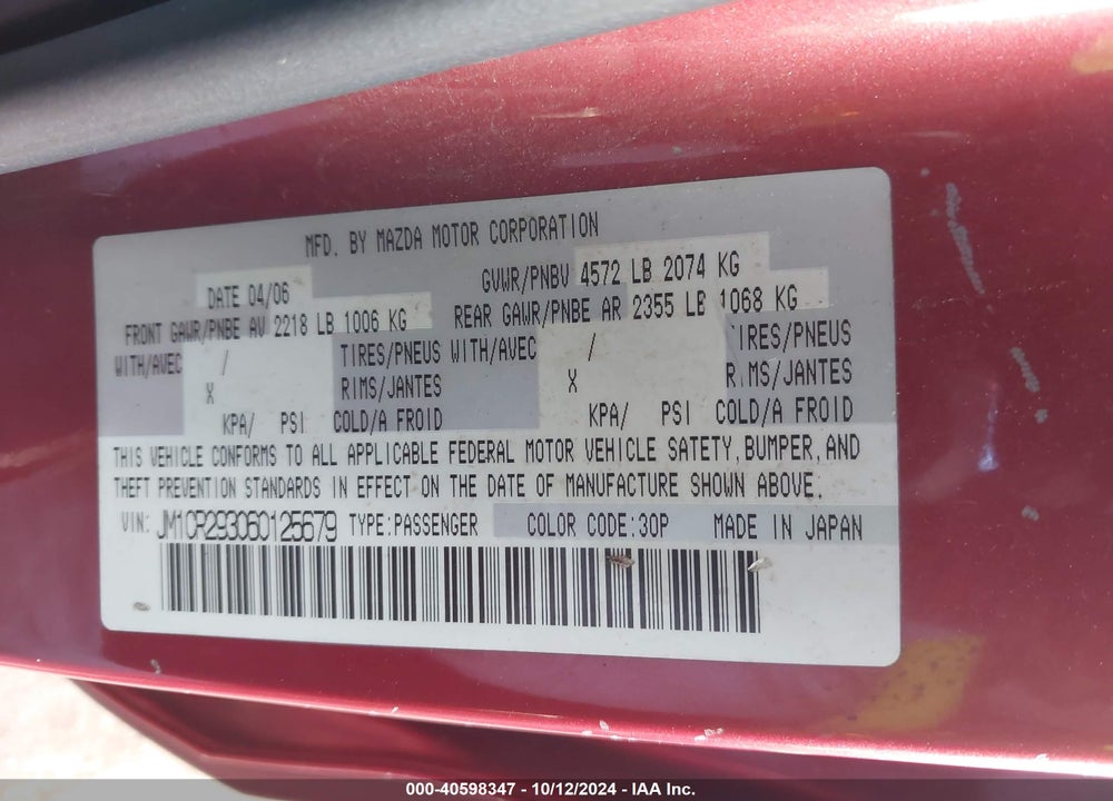 2006 MAZDA 5 SPORT VIN: JM1CR293060125679