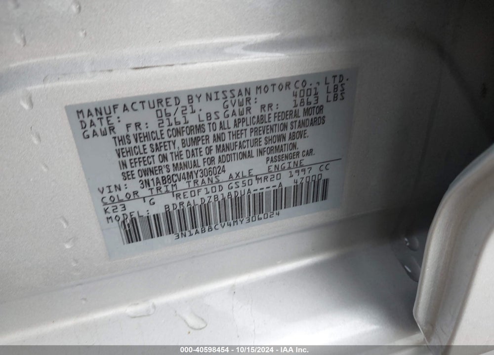 2021 NISSAN SENTRA SV XTRONIC CVT VIN: 3N1AB8CV4MY306024