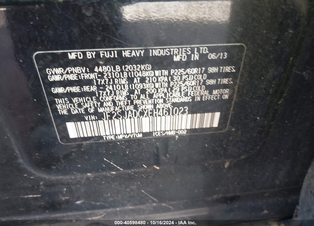 2014 SUBARU FORESTER 2.5I PREMIUM VIN: JF2SJADCXEH461023