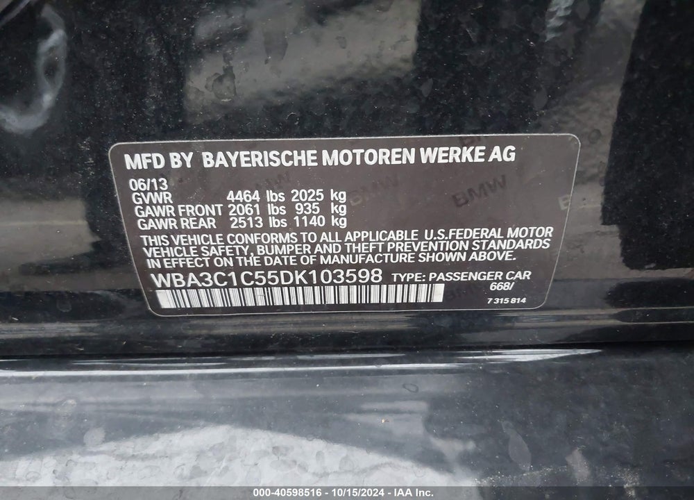 2013 BMW 328I VIN: WBA3C1C55DK103598