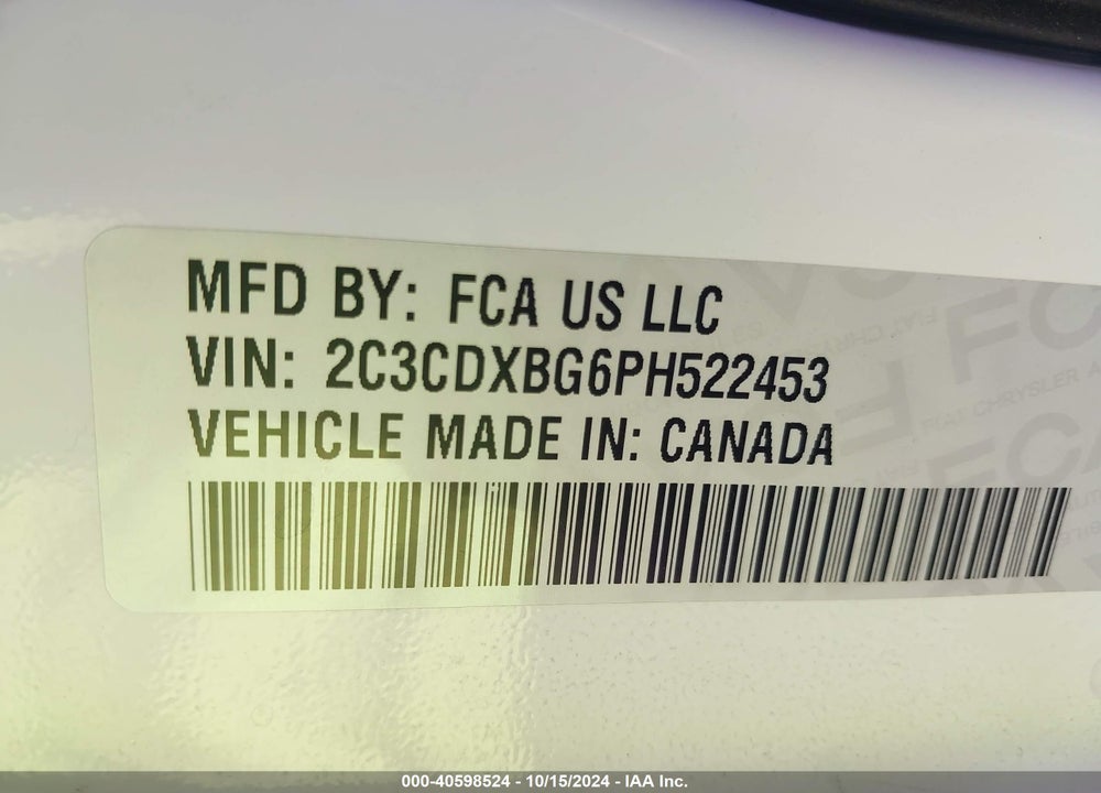 2023 DODGE CHARGER SXT VIN: 2C3CDXBG6PH522453
