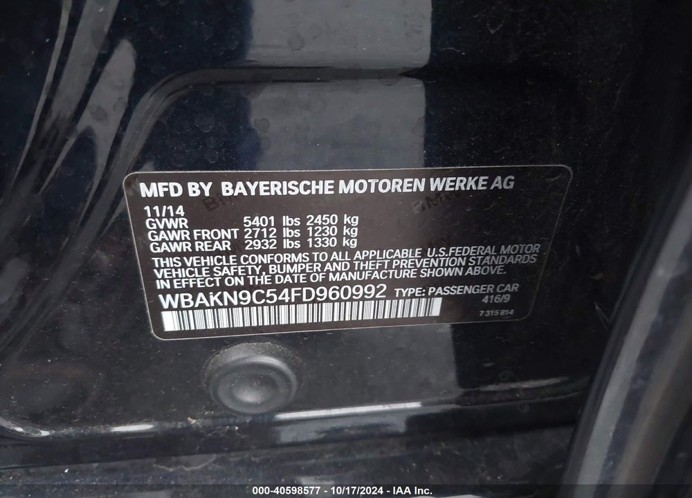 2015 BMW 550I VIN: WBAKN9C54FD960992
