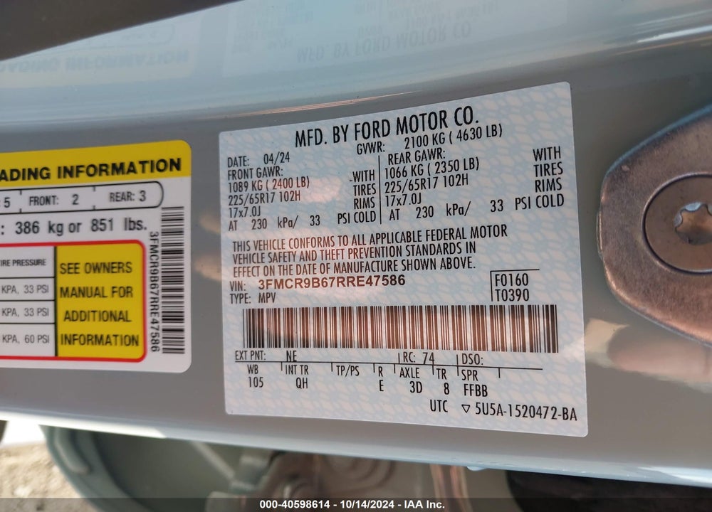 2024 FORD BRONCO SPORT BIG BEND VIN: 3FMCR9B67RRE47586
