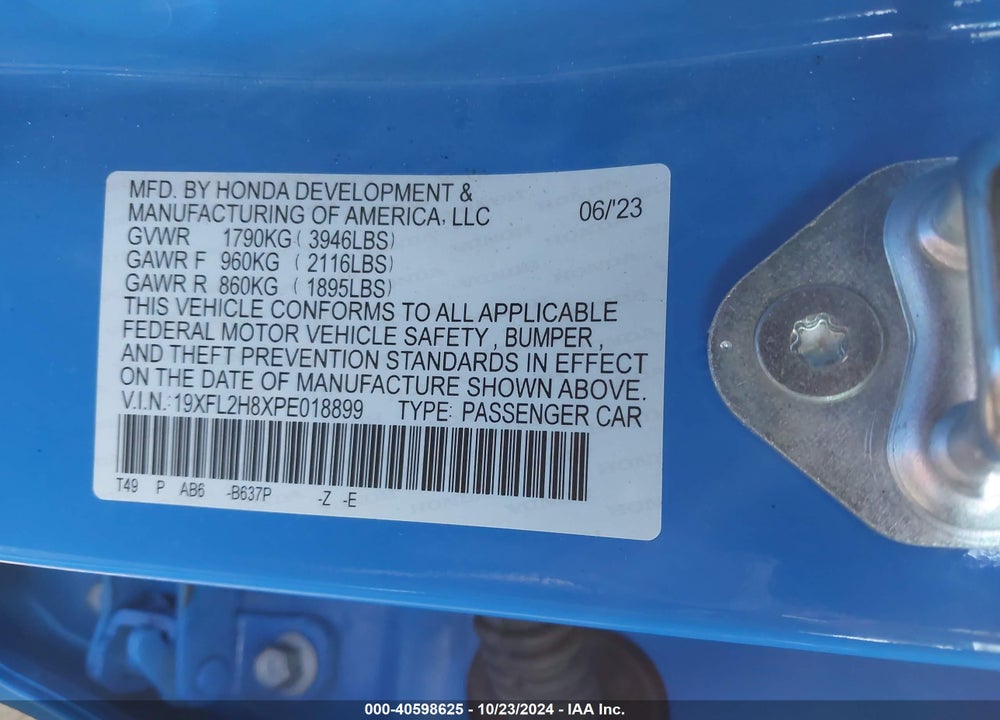 2023 HONDA CIVIC SPORT VIN: 19XFL2H8XPE018899