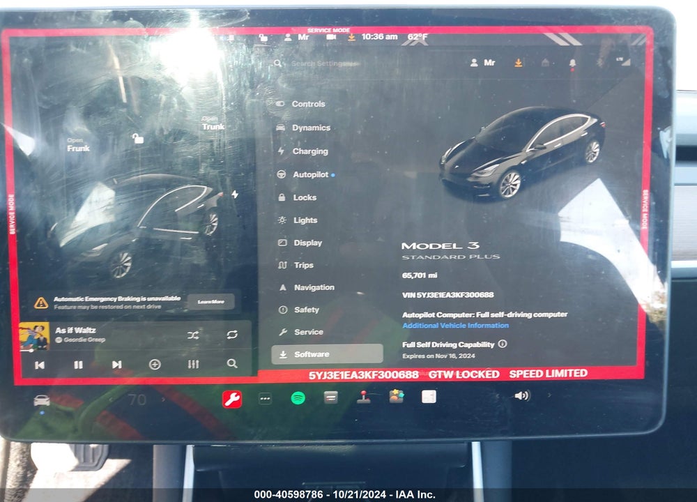 2019 TESLA MODEL 3 LONG RANGE/MID RANGE/STANDARD RANGE/STANDARD RANGE PLUS VIN: 5YJ3E1EA3KF300688
