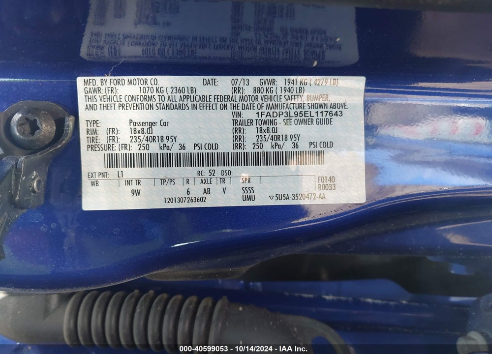 2014 FORD FOCUS ST VIN: 1FADP3L95EL117643