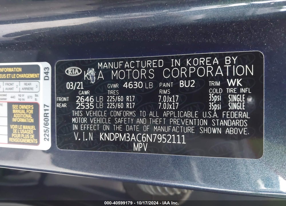 2022 KIA SPORTAGE LX VIN: KNDPM3AC6N7952111