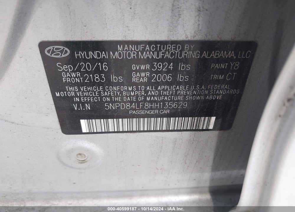 2017 HYUNDAI ELANTRA VALUE EDITION VIN: 5NPD84LF8HH135629