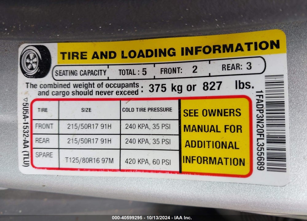 2015 FORD FOCUS TITANIUM VIN: 1FADP3N20FL355689