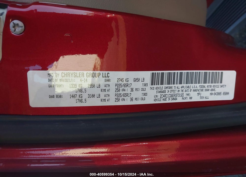 2014 CHRYSLER TOWN & COUNTRY TOURING-L VIN: 2C4RC1CG6ER373165