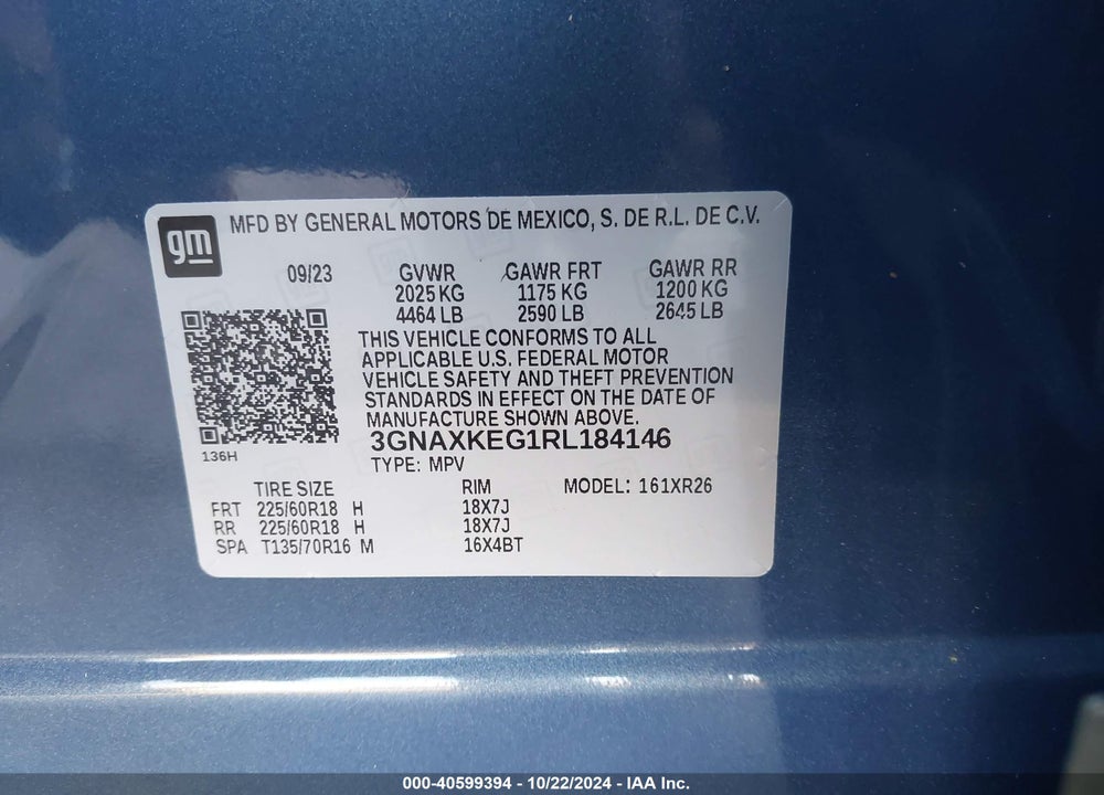 2024 CHEVROLET EQUINOX VIN: 3GNAXKEG1RL184146