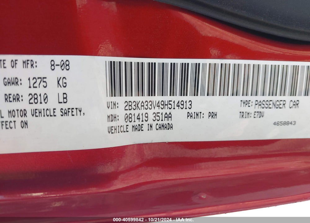 2009 DODGE CHARGER SXT VIN: 2B3KA33V49H514913
