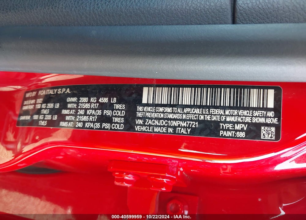 2022 JEEP RENEGADE TRAILHAWK 4X4 VIN: ZACNJDC10NPN47721