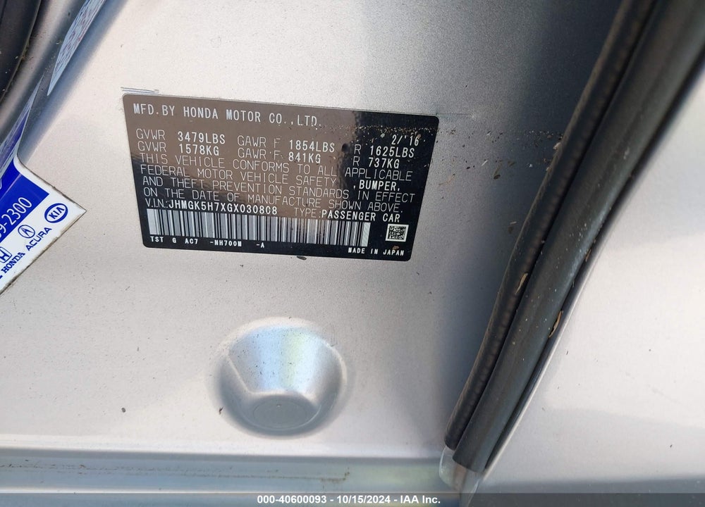 2016 HONDA FIT EX VIN: JHMGK5H7XGX030808