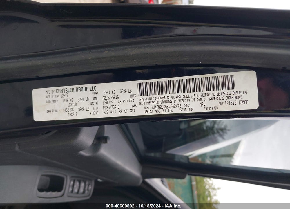 2011 JEEP LIBERTY SPORT VIN: 1J4PN2GK5BW542479