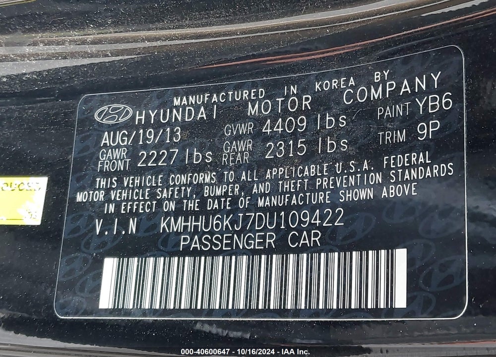 2013 HYUNDAI GENESIS 3.8 GRAND TOURING VIN: KMHHU6KJ7DU109422