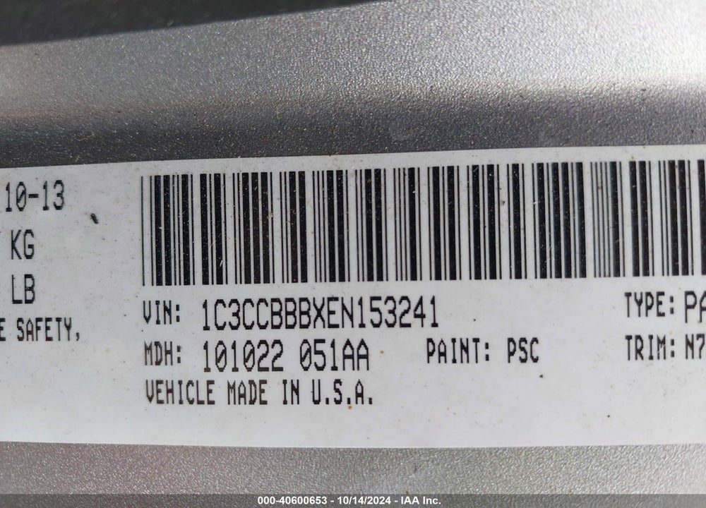 2014 CHRYSLER 200 TOURING VIN: 1C3CCBBBXEN153241