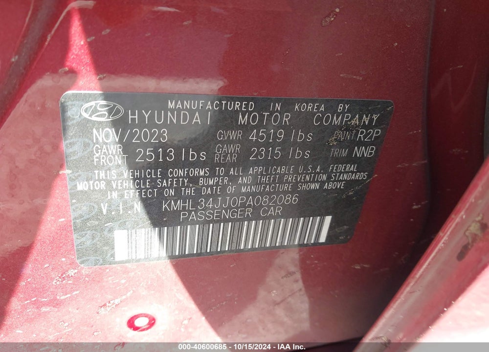 2023 HYUNDAI SONATA HYBRID SEL VIN: KMHL34JJ0PA082086