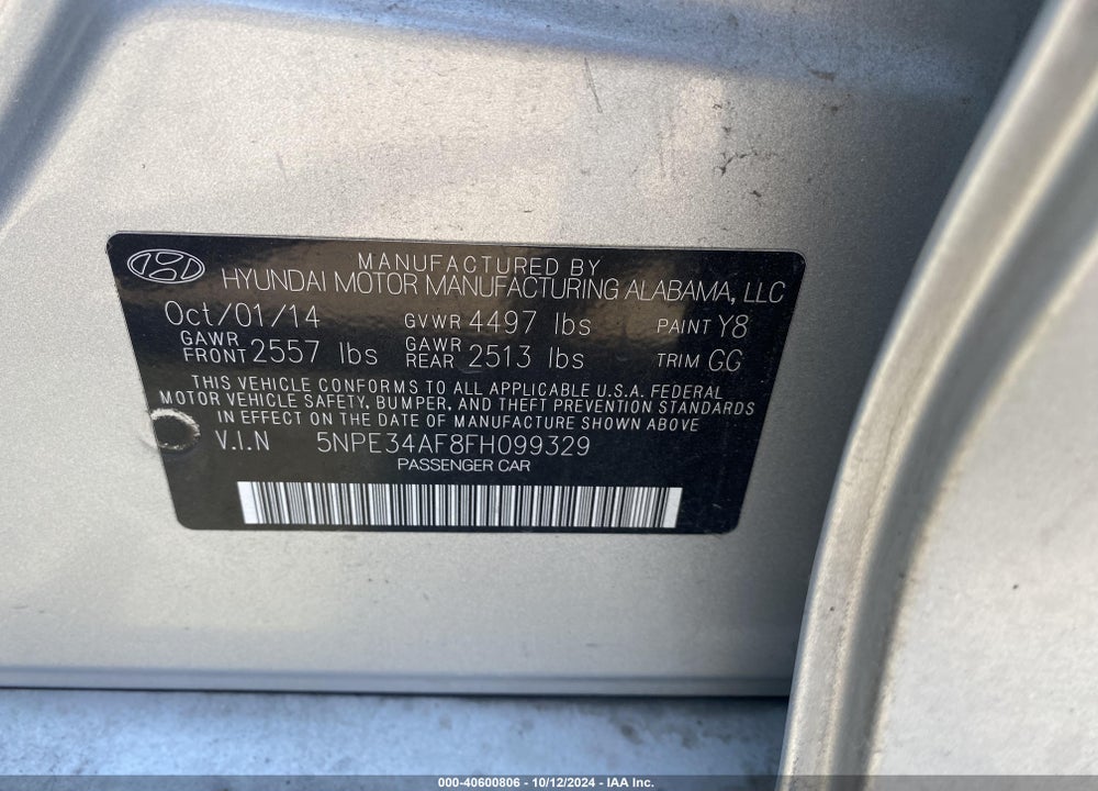 2015 HYUNDAI SONATA SPORT VIN: 5NPE34AF8FH099329